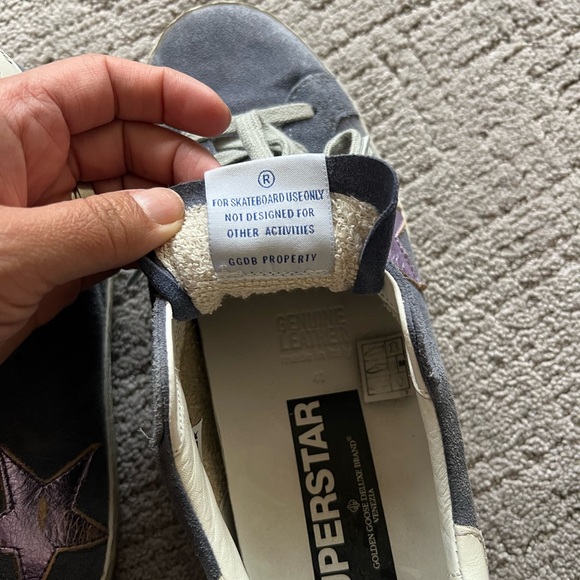 Blue Suede Superstar Sneakers with Purple Star